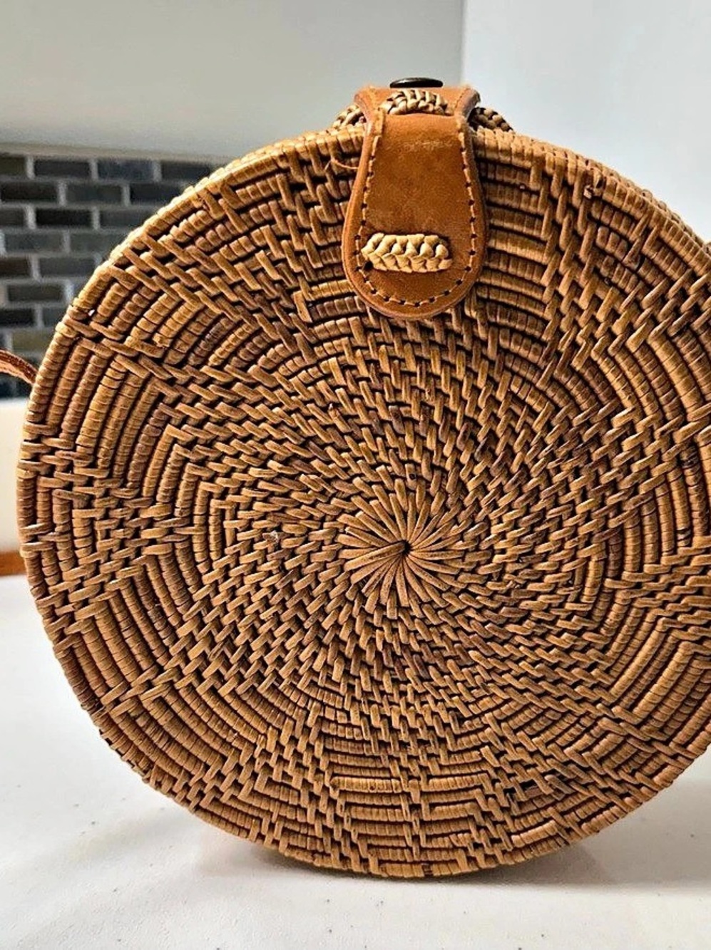 Koret Round Rattan Crossbody Bag Brown & Blue